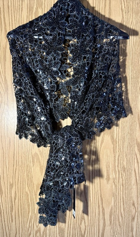 BCBG Maxazria Women’s Black Scarf Wrap Throw Lace Sparkle NWT