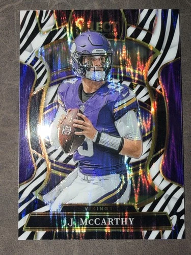 2025 Panini Select - Concourse J.J. McCarthy #63 Zebra Shock Prizm
