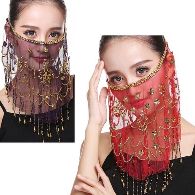 Bauchtanz Gesichtsschleier  Halloween mit Pailletten Kopftuch Play