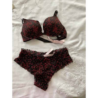 Victorias Secret Lingerie Set Sizes S And 32B Black With Red Hearts