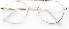 Vintage Inspired Metal Bridge and Temple - Clip-On Look Clear Lens Glasses