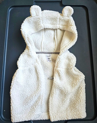 Carter's White Fleece Hooded Bear Ears Vest Unisex Baby 3-6 Months
