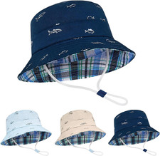 Toddler Sun Hat - UPF 50 Infant Newborn Summer Bucket Hats for 2-4T Navy Fish