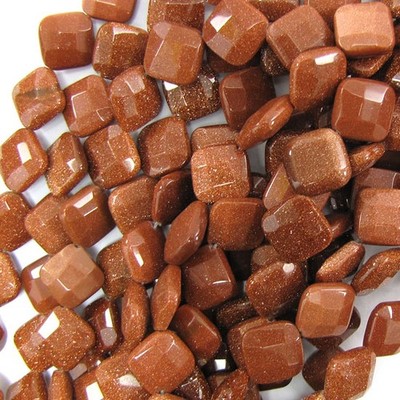 14mm faceted goldstone diamond beads 15.5'' strand