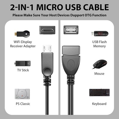 Cavo icro USB OTG, da icro USB aschio a USB feina icro USB