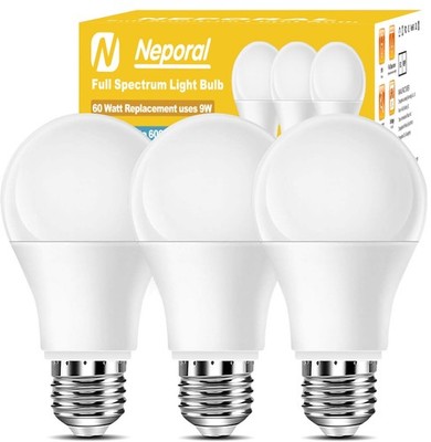 Full Spectrum Light Bulb, 6000K Natural 3 Count (Pack of 1), 6000k Daylight 
