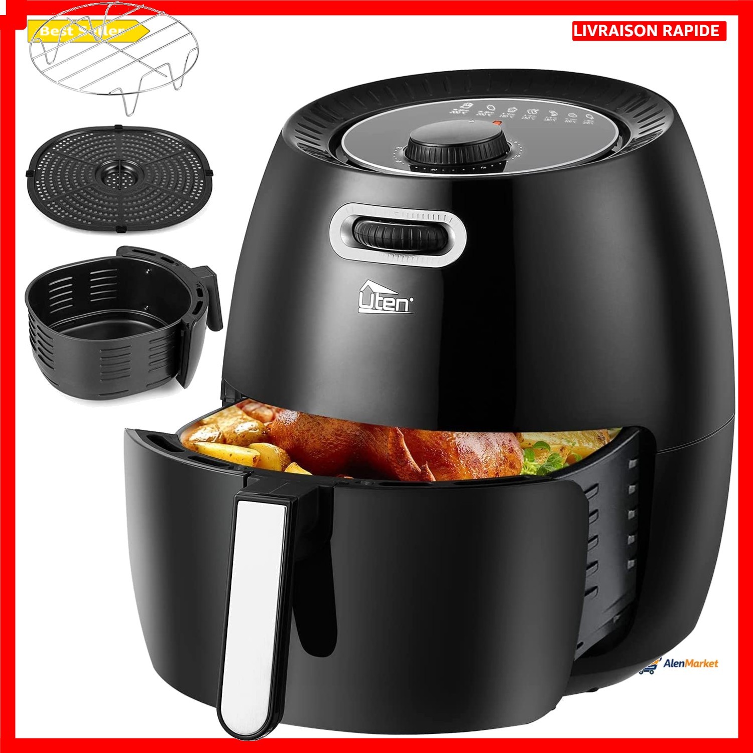 Friteuse à air Uten 6.5L appareil de cuisson sans huile à écran