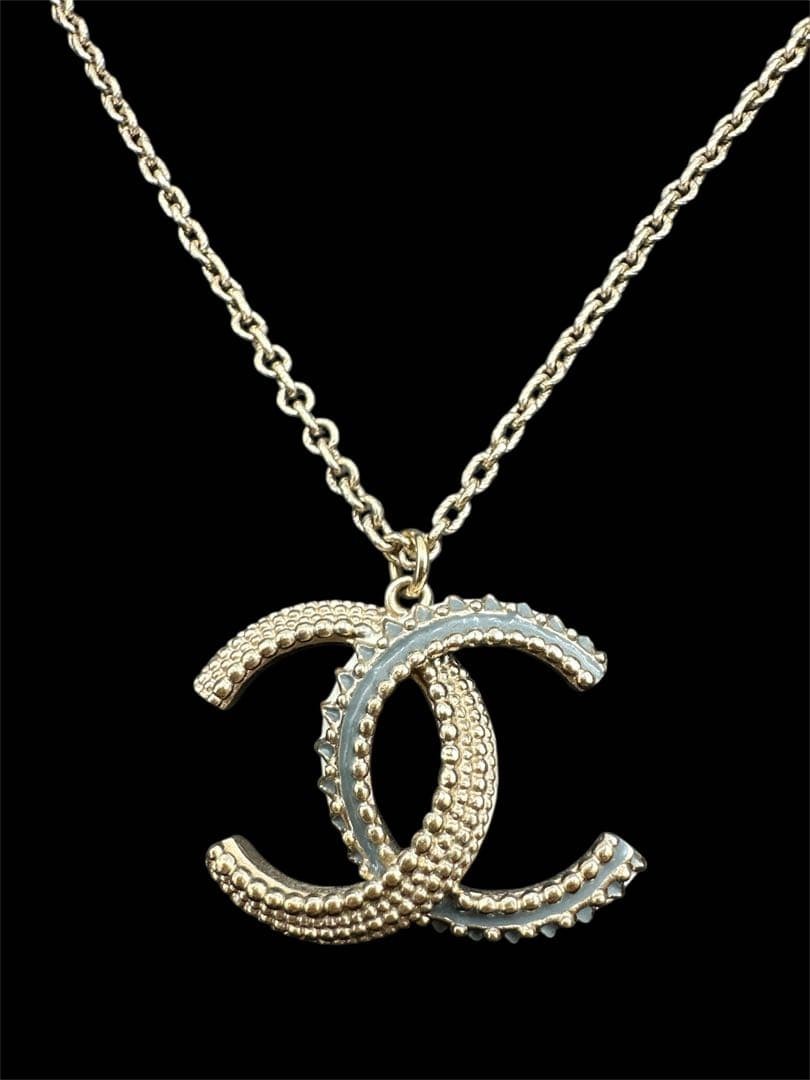 Chanel Gold Double C Necklace Pink White Metal Chain Used thumbnail 3