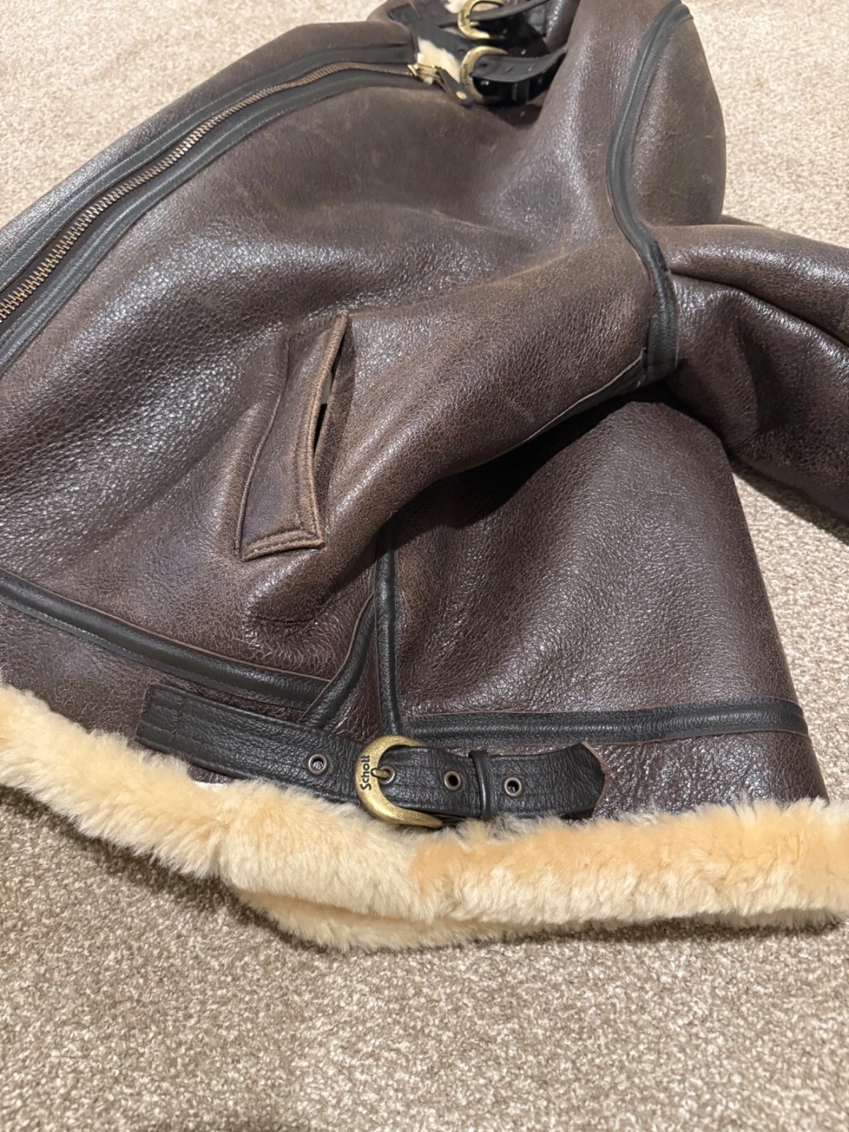 Schott NYC Classic B-3 Sheepskin Bomber Jacket, Mint, Condition Size 48 Worn 2X. image 1
