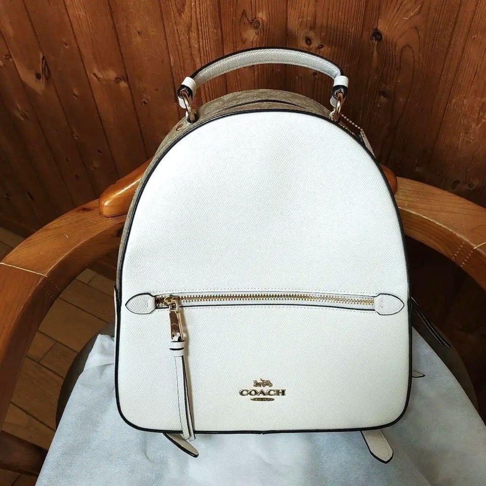 COACH Signature White Leather Backpack Arch Design Adjustable Straps Authentic
