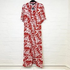 Peacocks Red & Cream Maxi Shirt Dress UK 20 Tie Back Summer