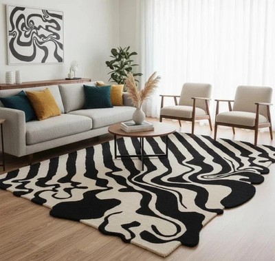 Hand Tufted Wool Area Rug Luxury Black & White Modern Hand tufted Rug Woole Rug