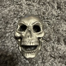 1996 Great American Products 4359 Skull Belt Buckle Pewter USA Hinged Jaw