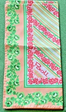 Vintage Paoli 100% Polyester Japan Scarf Greens Pinks Peach 21" x 21.5"