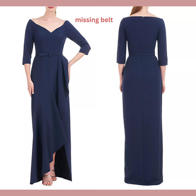 NWD $318 Kay Unger [ 12 ] Midnight Isolde Column Ruffle Gown BELT MISSING J1997