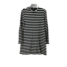 Forever 21  Stripe Shift  Knit Dress M  Long Sleeve Sleeve Ivory Black
