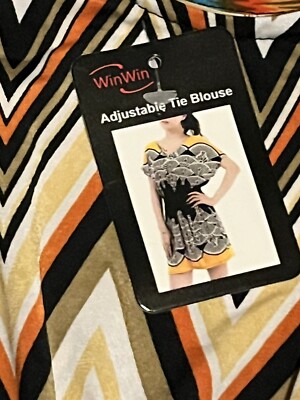Win Win Tunic Adjustable Tie Blouse Geometric New With Tags Gift