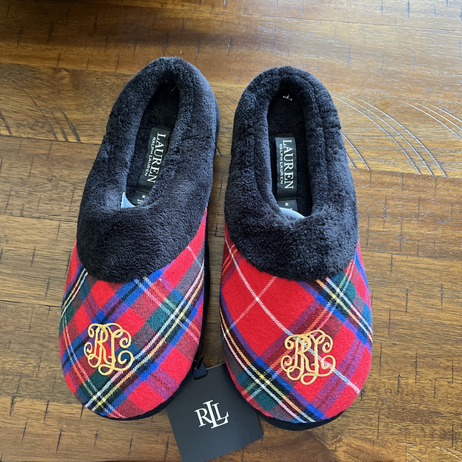 PANTOFOLA D’ORO Lauren Ralph Lauren Ciabatte Donna Ricamate Logo Oro Taglia M