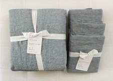 Pottery Barn BELGIAN FLAX LINEN Duvet King/Cal King  3 Euro Shams Chambray NWT