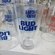 Set of 2 NEW NOS BUD LIGHT Blue Logo BUDWEISER 16oz BEER PINT GLASS 5¾" Tall 