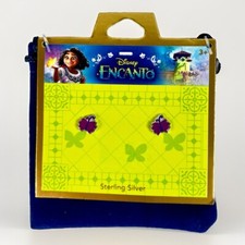 Disney ENCANTO Claire s Sterling Silver Earrings Velvet Pouch Bag NWT