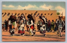 Postcard Native American Indian Buffalo Dance Pueblo Tribes Linen  M478