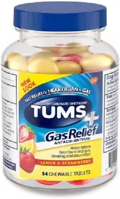 TUMS Chewy Bites Chewable Antacid Tablets with Gas Relief, Lemon & Strawberry...