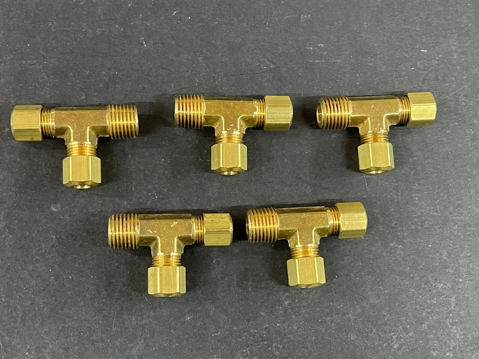 10 pcs - Brass Compression Male Run Tee, 1/4" Comp  x 1/4” Comp x 1/4” Male Pipe - Image 2 of 3