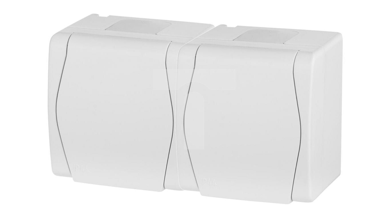 Hermes2 Double hermetic socket with / u 16A IP44 with a full flap, white  /T2UK