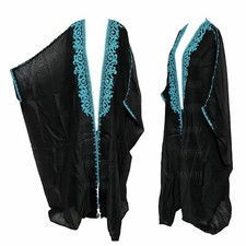 Women's 3 Quarter Sleeve Arabian Bisht Black Cloak Arab Dress Thobe Islam Rob