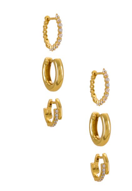 Набор из 3 сережек из чистого серебра с позолотой 18 карат Anais Crystal