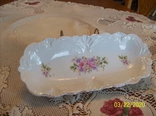 Celery Condinment Porcelain China Floral Embossed Fan Vtg Oblong Serving Dish