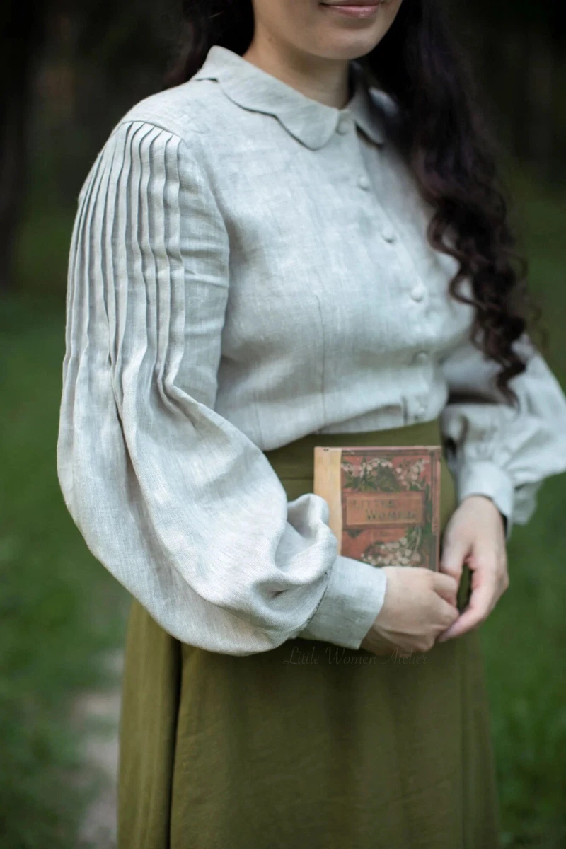 Little Women Atelier Natural Linen Blouse Bishop sleeve Poet L