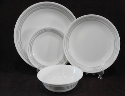 NEW 17-pc Corelle BRUSHED SILVER GRAY Dinnerware w/ Dinner Lunch Plates Bowls