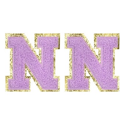 Chenille Letter Patches 2.2'' Letter N Embroidered Patch (Purple, Pack of 2)