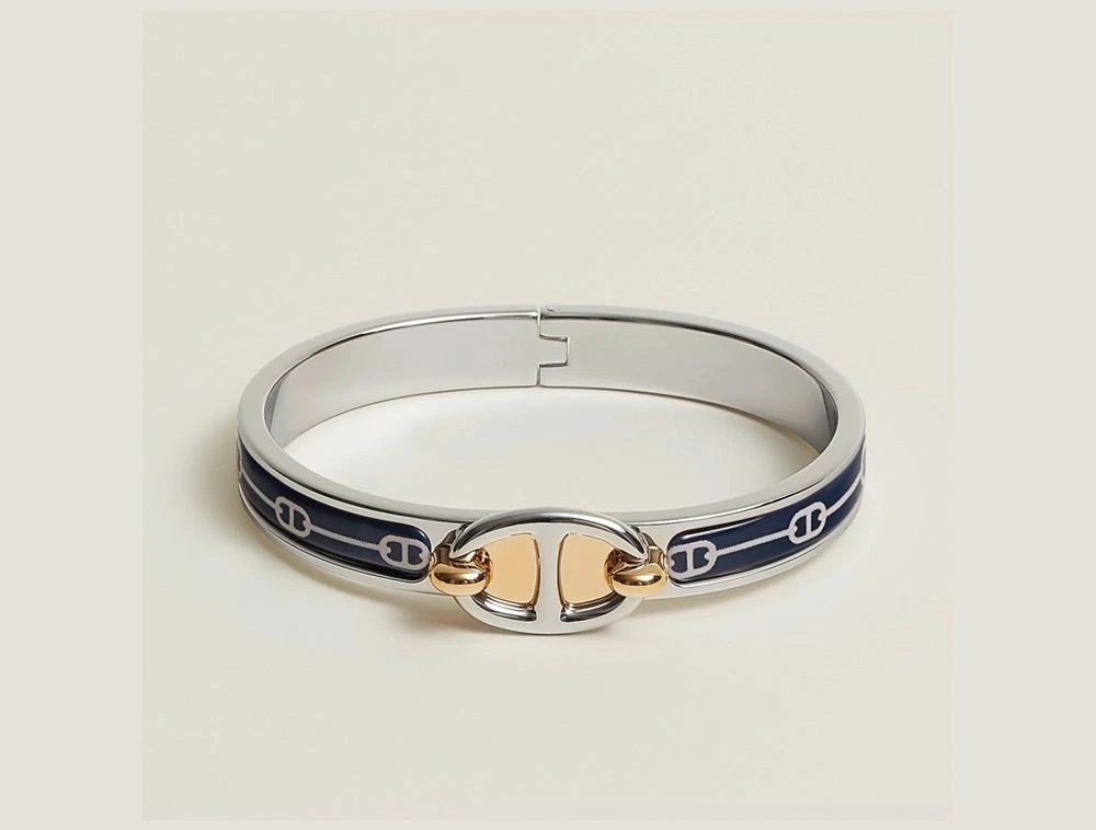 HERMÈS Hermes Mini Click Lampadario Bracciale Pietra Blu Nero Argento 81386635