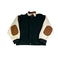 Gant Mens Varsity Bomber Jacket Green Wool Leather Elbow Patches Plaid Lined XL