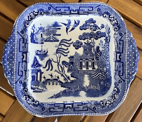 RIDGEWAY BLUE & WHITE WILLOW RIDGEWAY CHINOISERIE SQUARE Bowl 10” x 8 1/4”