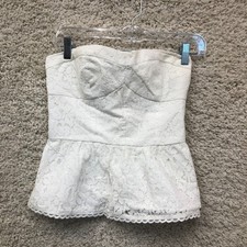 Abercrombie Fitch Top Medium Adult White Strapless Lace Peplum Corset Womens M