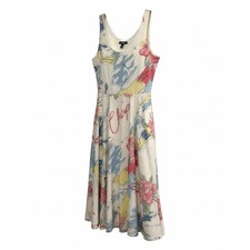 Chaps Womens Tropical Map Print Midi Dress Sleeveless Cotton Pockets Medium