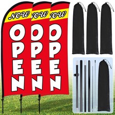 3 Sets Open Feather Flag Pole Kit with Ground Stake and Portable Bag, 7 ft Red