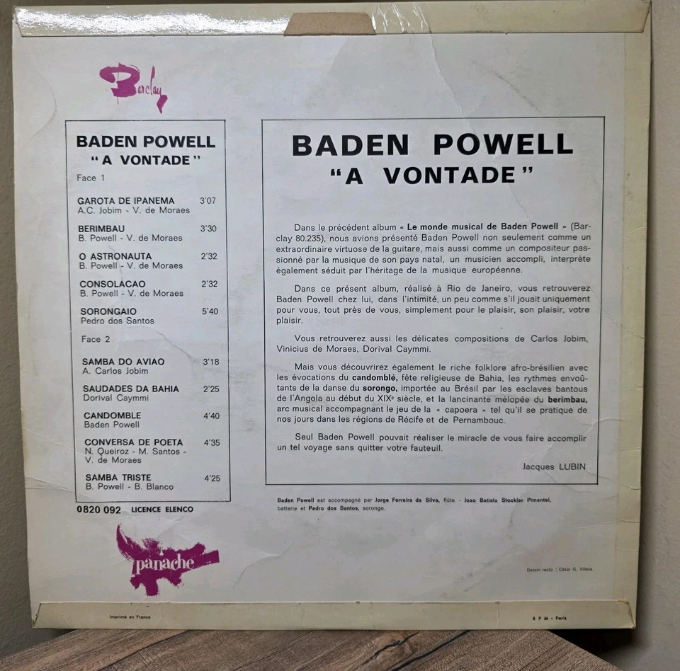 Baden Powell - 'A Vontade - Vinyl LP 1967 French Import  VG+/VG+ - Image 3 of 4