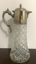 Vintage Glass & Silver Plate Claret Jug  – Ornate  Victorian Revival