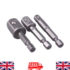 Socket Adapter Drill BIts Set Hex Shank 3Pcs 1/4" 3/8" 1/2" Impact Driver Tools