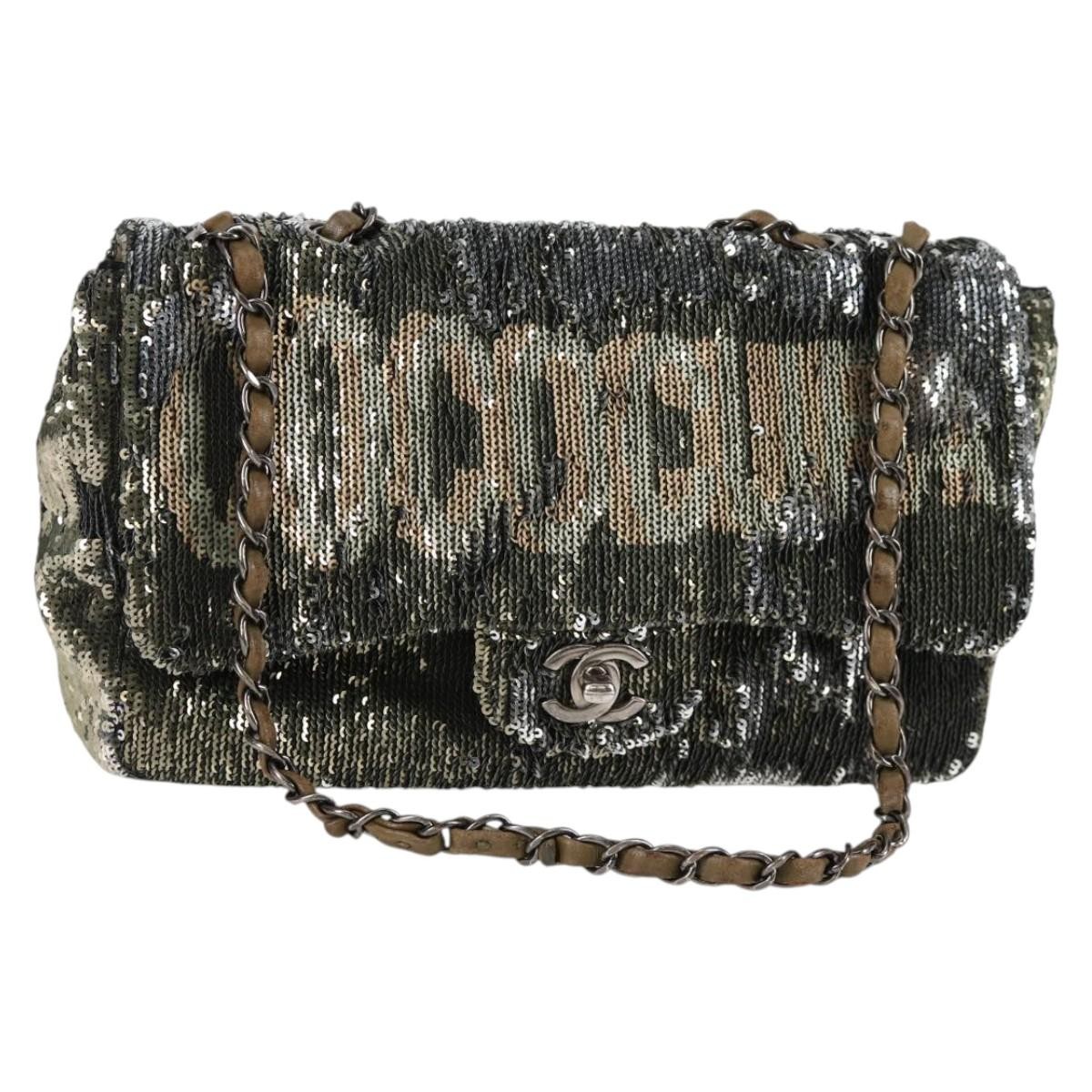 CHANEL 2017 Cruise Coco Cuba Chain Shoulder Bag Sequin Green CC