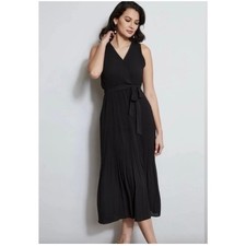 ELIE Elie Tahari black pleated faux wrap sleeveless A line midi dress size M