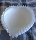 Vintage Fenton Silver Crest Candy Dish Heart Shaped Ruffled Edge Clear Handle