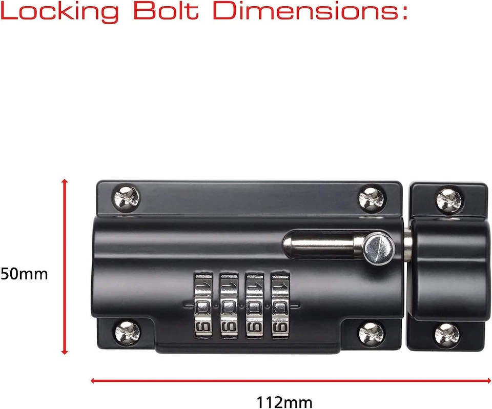 Sterling Combination Locking Bolt 110mm Black Keyless for Shed Gate Door Lock - Image 2 of 4