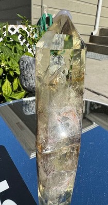 196grams Citrine Tower Wand W/ Phantom Garden Many Inclusions 3-3/4'' tall #175