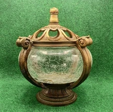 Crackled Glass Large Royal Box Lantern Decorative Potpourri Bowl W/ Lid Resin 
